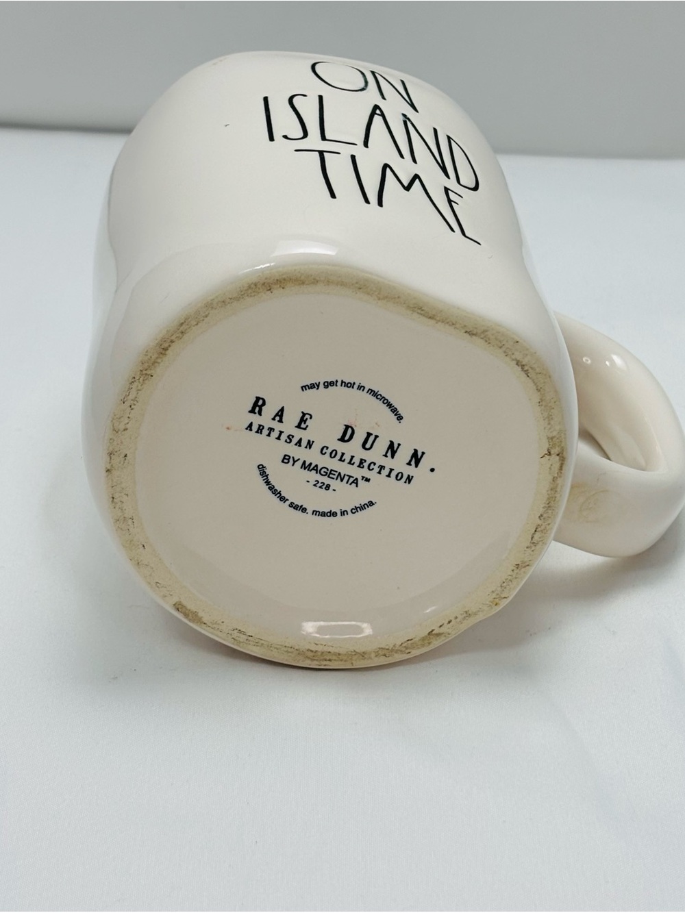 Rae Dunn White Mug with Teal Interior - "ON ISLAND TIME" - Picture 4 of 4